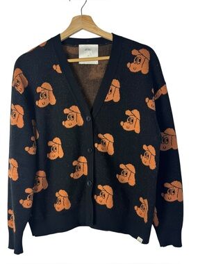 TINYCOTTONS The Tiny Big Sister Black & Orange Dog Print Cardigan Sweater S/36